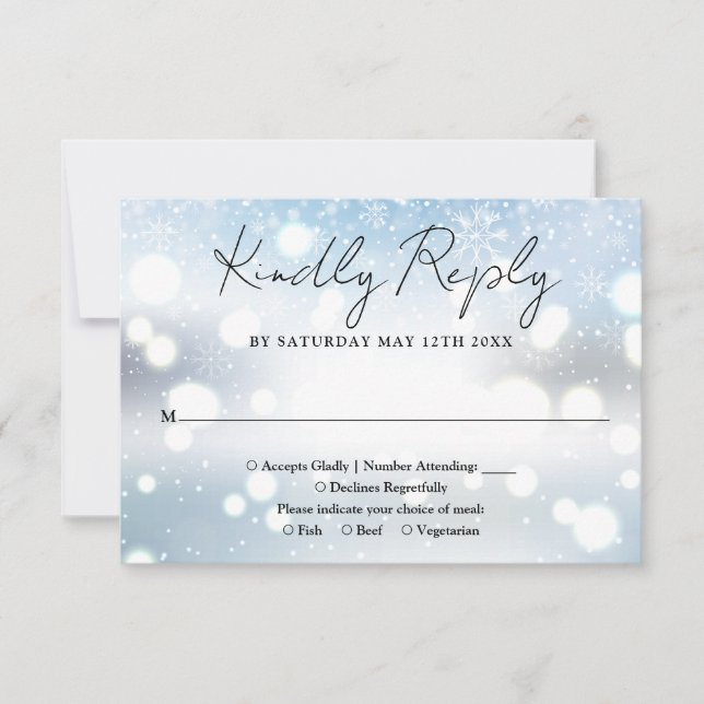 Cartons Réponse Flocons de neige élégants de mariage d'hiver (Devant)