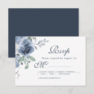 Cartons Réponse Floral bleu foncé Rose Mariage