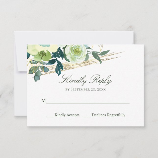 Cartons Réponse Floral Blue Ivory Gold Turquoise Mariage élégant (Devant)