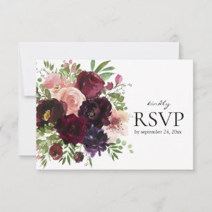 Cartons Réponse Floral Bourgogne & Blush avec Mariage d'option de 