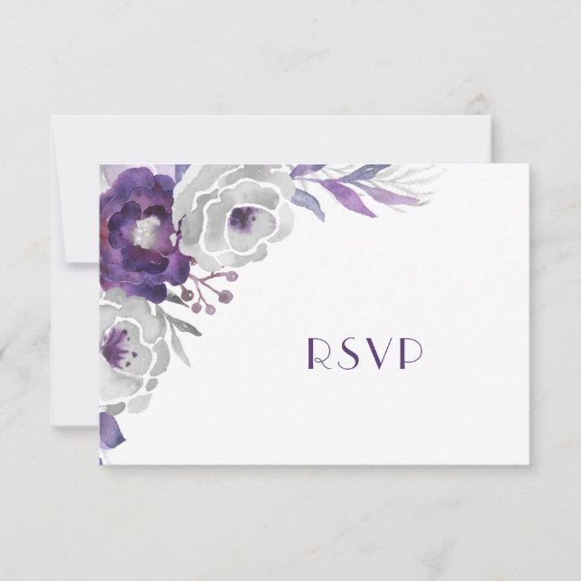 Cartons Réponse Floral d'argent violet | entrée + invités (Devant)
