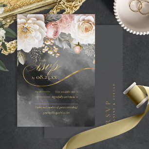 Cartons Réponse Floral Drama Mariage Charcoal ID1022