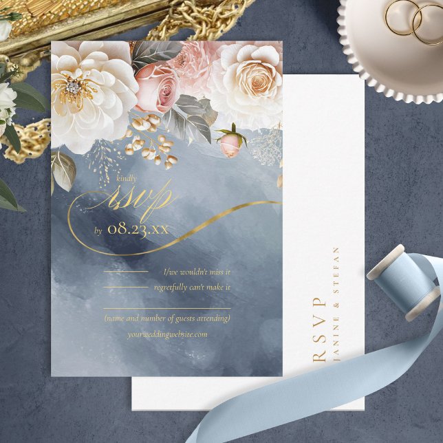 Cartons Réponse Floral Drama Mariage Dusty Blue ID1022 (Créateur téléchargé)