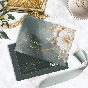 Cartons Réponse Floral Drama Mariage QR Code vert ID1022