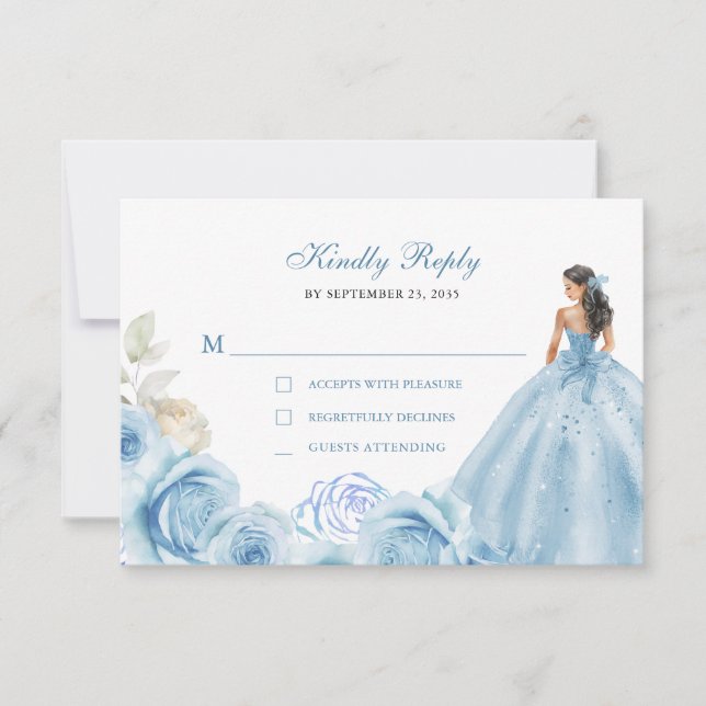 Cartons Réponse Floral Dusty Blue & Silver Princess Quinceañera (Devant)