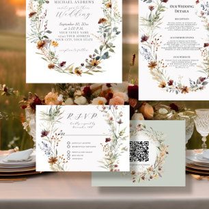Cartons Réponse Floral Fall BOHO Fleur sauvage Floral QR code Mari