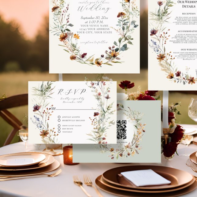Cartons Réponse Floral Fall BOHO Fleur sauvage Ivory QR code Maria (Créateur téléchargé)