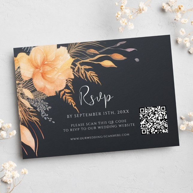 Cartons Réponse Floral Fall Elegant QR Code Mariage (Floral Fall Elegant QR Code Wedding RSVP Card)