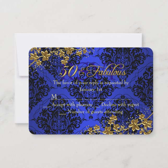 Cartons Réponse Floral Gold Royal Blue 50 Fabuleux anniversaire RS (Devant)