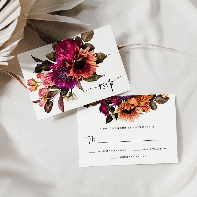 Cartons Réponse Floral gras | Mariage dramatique et élégant (A bold and colorful floral wedding rsvp card)