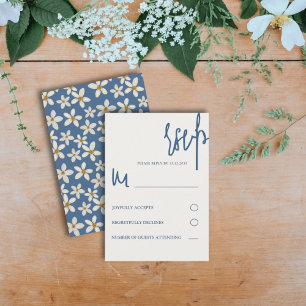 Cartons Réponse Floral moderne bleu & Mariage jaune