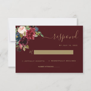 Cartons Réponse Floral Moody Ruby Red Jewel Mariage