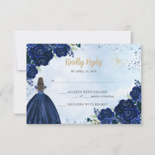Cartons Réponse Floral Navy Blue Gold Parties scintillant Princess