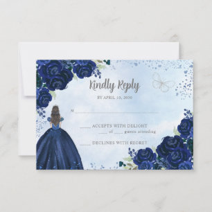 Cartons Réponse Floral Navy Blue Grey Parties scintillant Princess