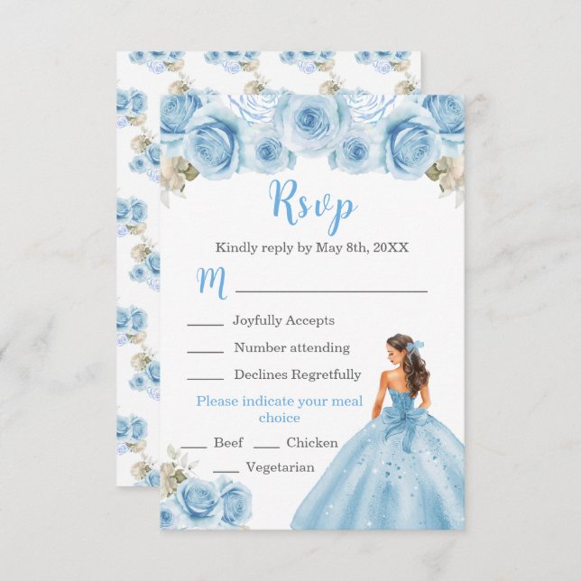 Cartons Réponse Floral Princess en bleu clair robe choix de repas (Devant / Derrière)