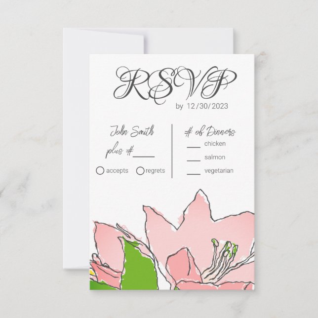 Cartons Réponse Floral rose et vert Mariage (Devant)