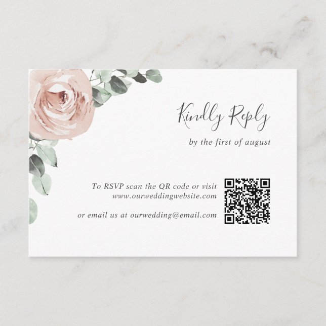 Cartons Réponse Floral Sage Greenery Dusty Rose QR Code Mariage (Devant)