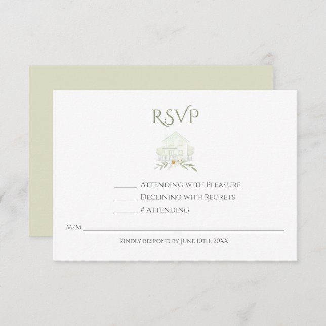Cartons Réponse Floral Sage Watercolor QR Code Wedding  (Devant / Derrière)