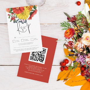 Cartons Réponse Florales d'automne colorées QR Code Mariage