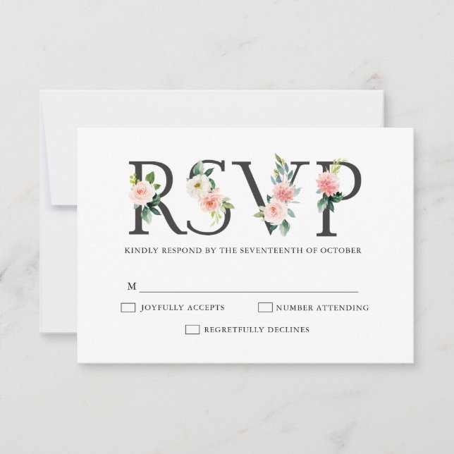 Cartons Réponse Florales rose pâle Mariage botanique moderne (Devant)