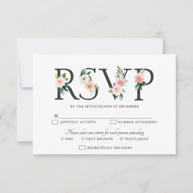 Cartons Réponse Florales rose pâle Mariage botanique moderne (Devant)