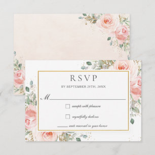 Cartons Réponse Flore rose doux vert or Mariage RSV