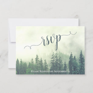 Cartons Réponse Foggy Pines Rustic Green Forest Mariage extérieur