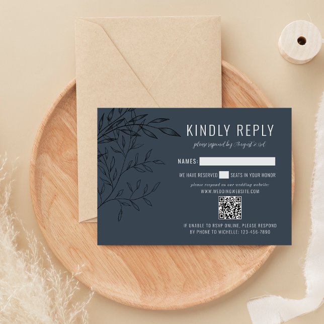 Cartons Réponse Foliage délicat | Bleu acier | Mariage de site Web (Créateur téléchargé)