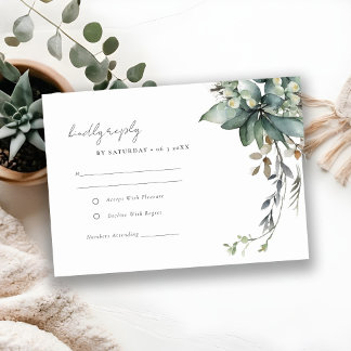 Cartons Réponse Foliage vert rustique Wreath Réception de mariage