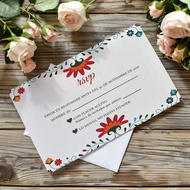 Cartons Réponse Folk Art Floral Botanical Fiesta Spanish Wedding (Folk Art Floral Botanical Fiesta Spanish Wedding RSVP Card)