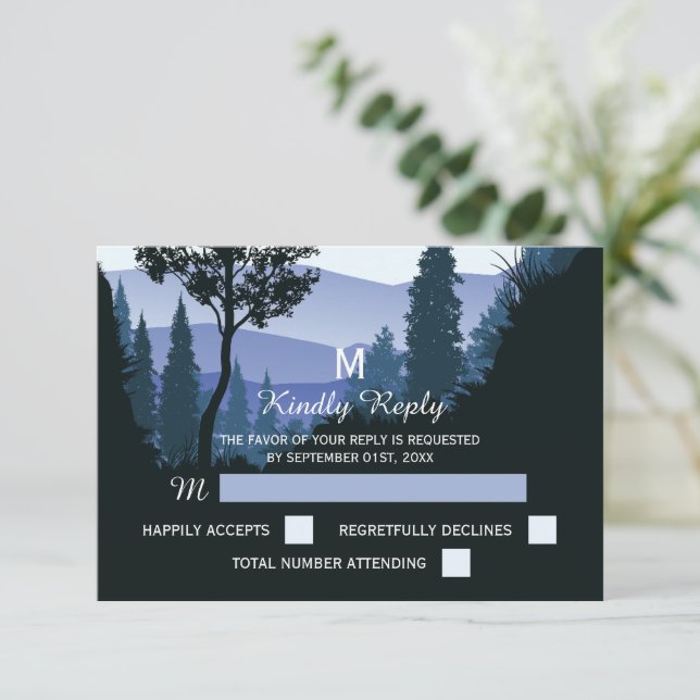 Cartons Réponse Forêt de bois bleu, Mariage rustique (Debout devant)