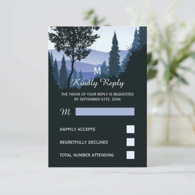 Cartons Réponse Forêt de bois bleu, Mariage rustique (Debout devant)