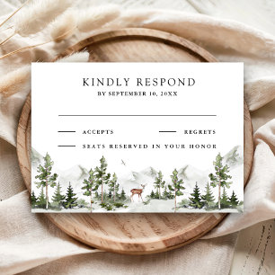 Cartons Réponse Forêt de montagne aux cerfs aquarelle mariage