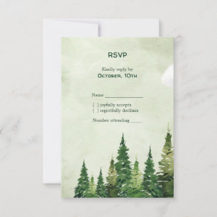 Cartons Réponse Forêt de pins minimaliste aquarelle sur mariage ve