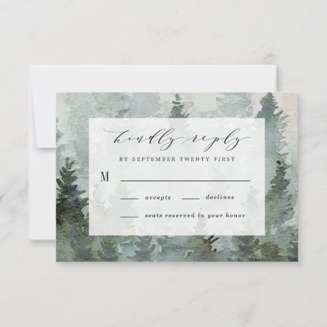 Cartons Réponse Forêt de pins rustique thème aquarelle mariage (Devant)
