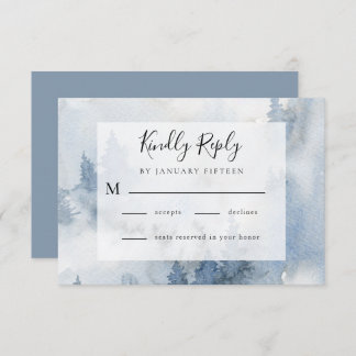 Cartons Réponse Forêt d'hiver Dusty Blue Watercolor Mariage