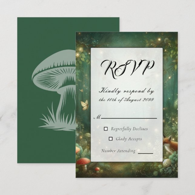 Cartons Réponse Forêt Enchantée de Mariage Vert Émeraude (Devant / Derrière)