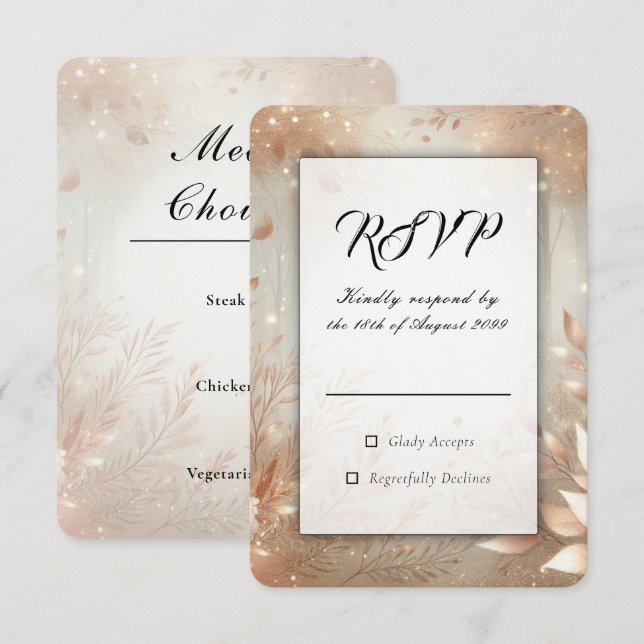 Cartons Réponse Forêt Enchantée Mariage Rosewood Doré (Devant / Derrière)