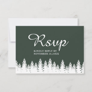 Cartons Réponse Forêt moderne Élégante Vert Blanc Mariage d'hiver