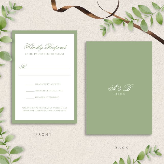 Cartons Réponse Formal Classic Sage Green Monogram Script Wedding (Créateur téléchargé)