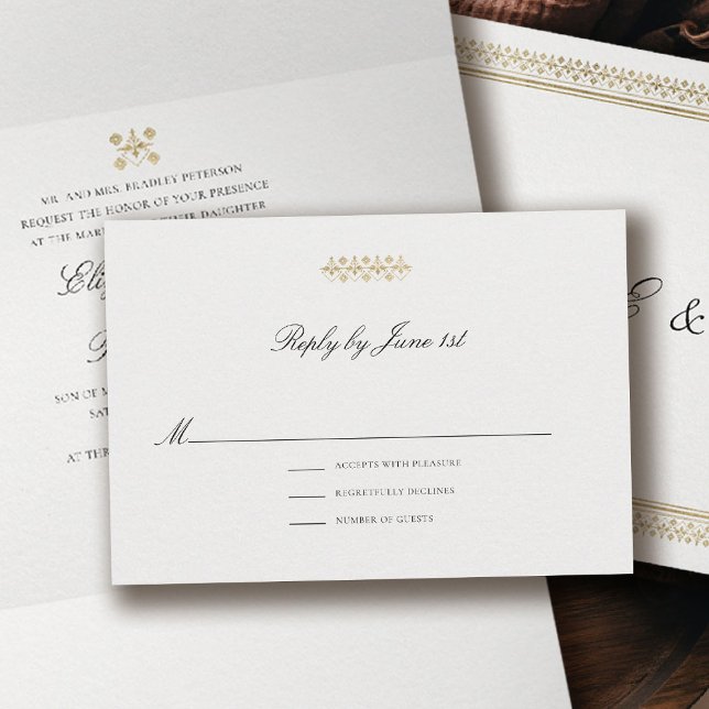 Cartons Réponse Formal Modern Classic Golden Lys Ivory Wedding (formal traditional wedding rsvp reply response card modern classic gold ivory deco ballroom)