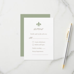 Cartons Réponse Français Regency Green Fleur de Lis Design Mariage
