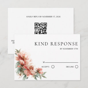 Cartons Réponse Fuchsia Pivoine Corail Rouge Code QR Mariage 