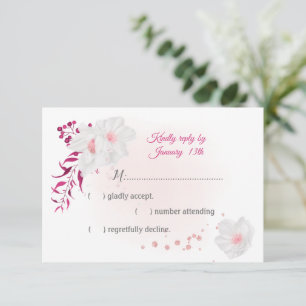 Cartons Réponse fuchsia romantique et fleurs blanches botanique