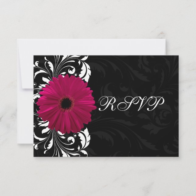 Cartons Réponse Fuchsia Scroll Gerbera Daisy avec Noir et Blanc (Devant)