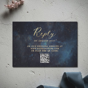 Cartons Réponse Galaxie Céleste Étoiles Nuit Bleu Marine Mariage Q