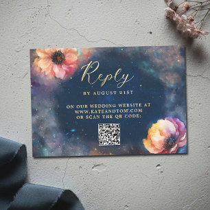 Cartons Réponse Galaxie Florale Céleste Bleu Minuit Mariage QR