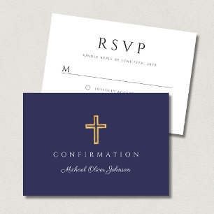 Cartons Réponse Garçon Bleu Marine Croix Religieuse Confirmation