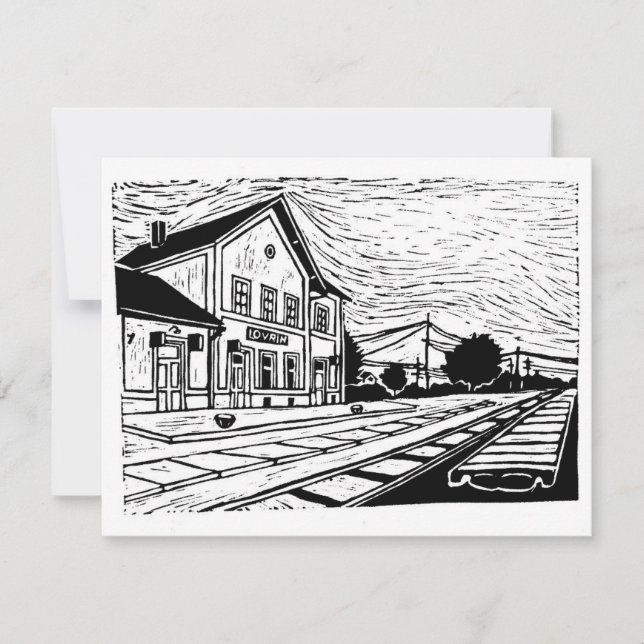 Cartons Réponse Gare de Lovrin Linogravure (Devant)