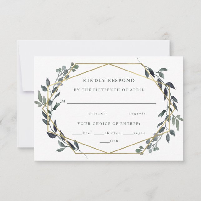 Cartons Réponse Geo vert | Choix de repas Mariage d'or (Devant)